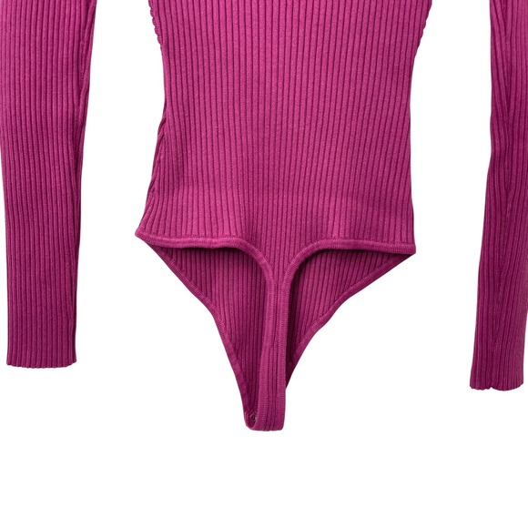 Abercrombie & Fitch‎ ribbed Long-Sleeve Square neck Bodysuit Size S fuchsia pink - Picture 6 of 7